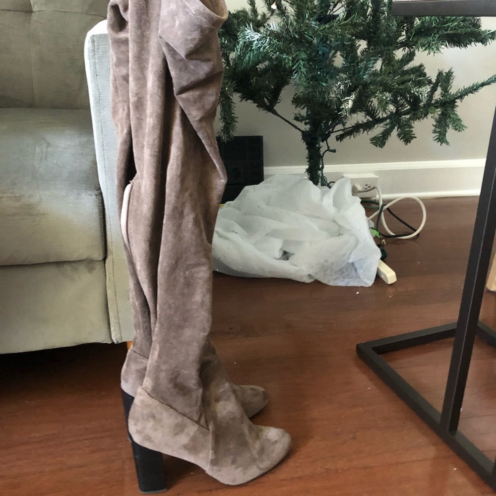 Faux Suede Thigh High Grey-ish Boots